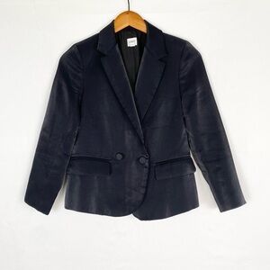 J.Crew Blazer Size 00P Satin Suit Work Business Black Charcoal